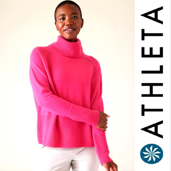 Athleta Sweaters - ATHLETA cashmere blend turtleneck cowl sweater fuschia pink rare limited edition